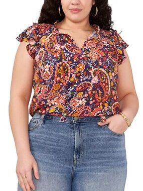 Vince Camuto
Plus Size Flutter-Sleeve Tie-Neck Top